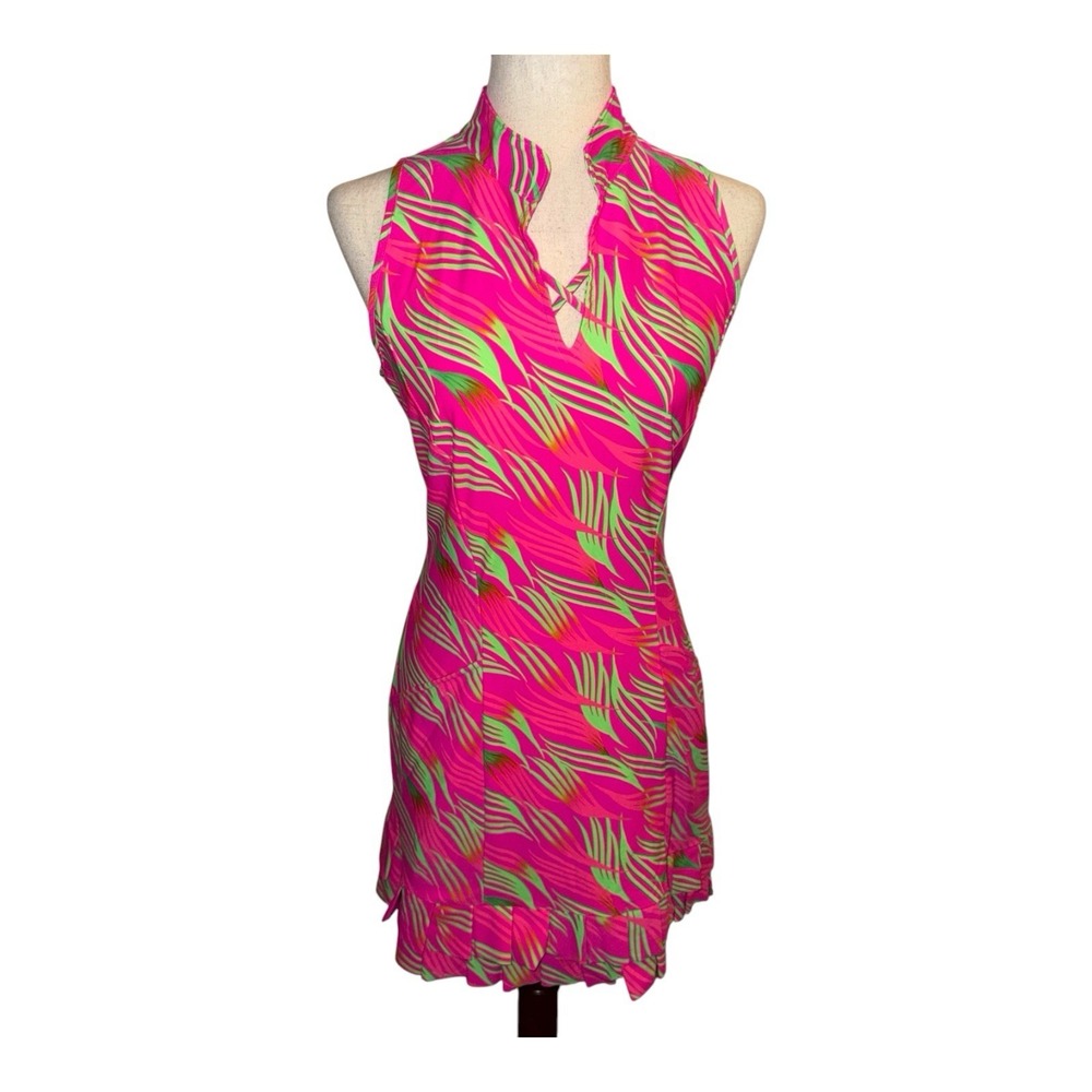 Tzu Tzu Womens Pink Green Abstract Print Golf Dress Size Medium Activewear